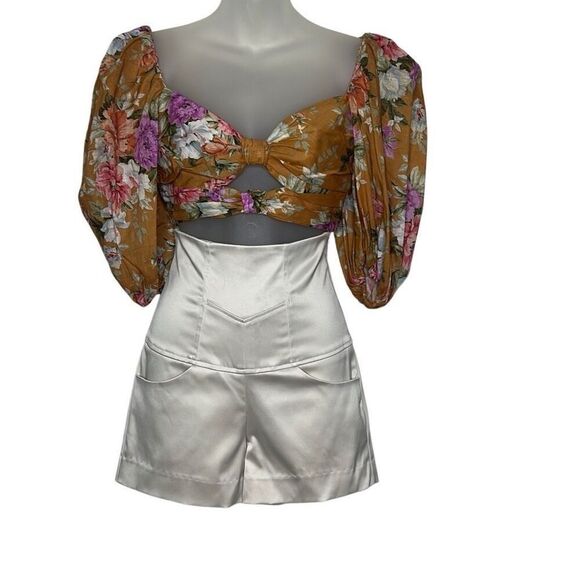 Susie Mooratoff High-Waisted Satin Cream Shorts (399) - Picture 1 of 6